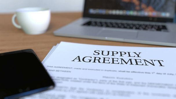 Copy of supply agreement on the desk. 3D rendering - Foto, Imagem