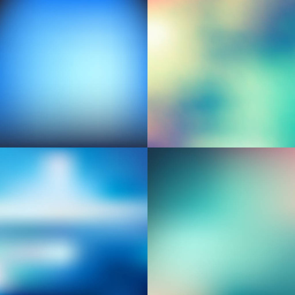 Set of abstract colorful blue blurred vector backgrounds - Vector, Image