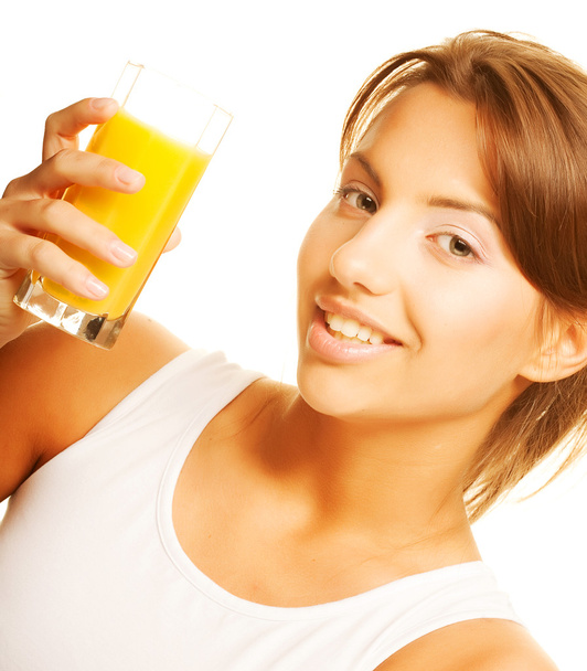 Woman drinking orange juice close up - Photo, Image