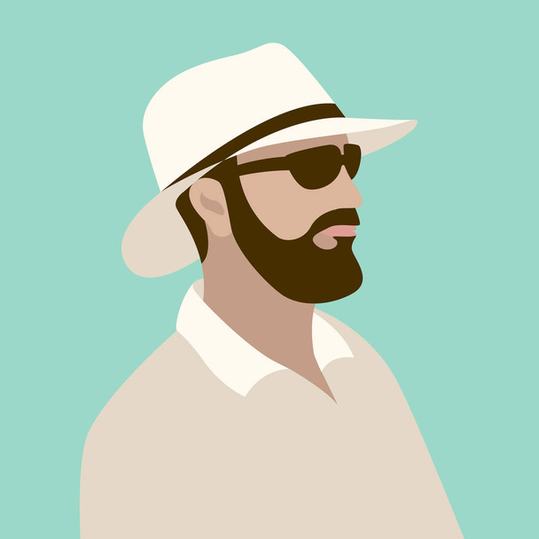 Mann mit Hut und Brille Vektor Illustration flachen Stil vorne  - Vektor, Bild