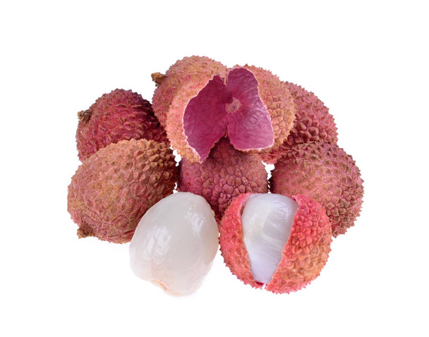 Fresh lychees (Litchi chinensis) isolated on white  - Photo, Image