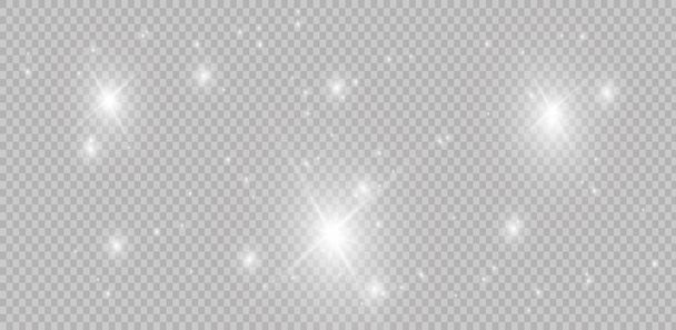 Estrellas brillantes sobre un fondo transparente, brillante y brillante. Ilustración vectorial. Luz, luminosidad y rayos
. - Vector, Imagen