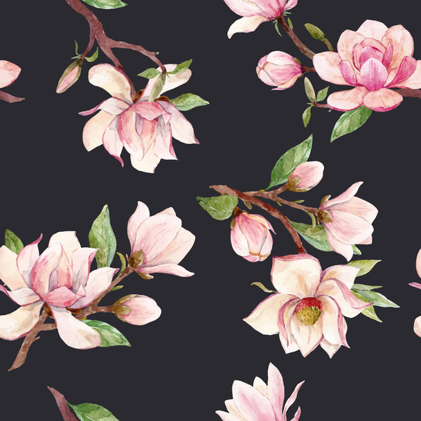 Watercolor magnolia floral vector pattern - Vetor, Imagem