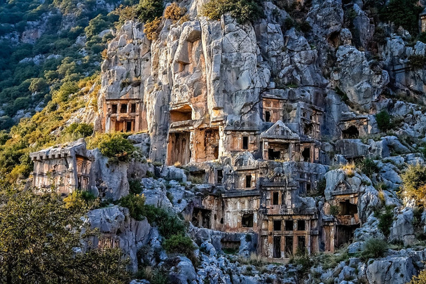 Likya kaya mezarları Türkiye'deki Myra'da kesmek - Fotoğraf, Görsel