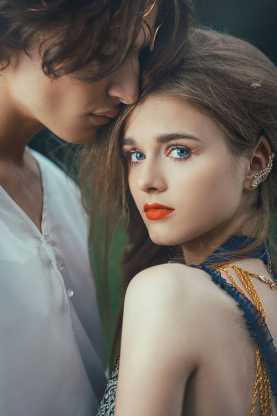 Young couple of elves in love outdoor - Фото, зображення