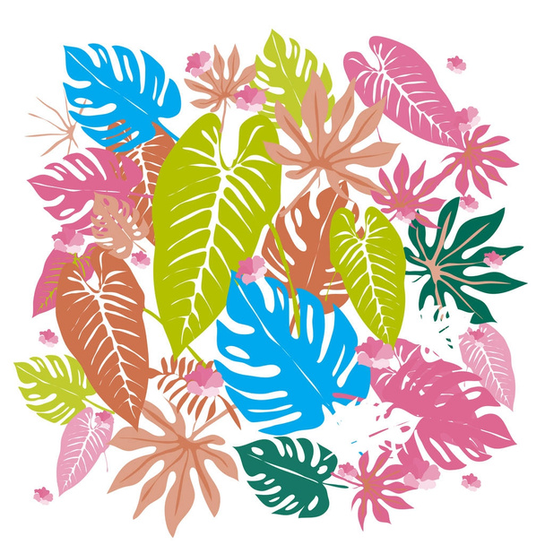 Banner s vzorem listů tropických rostlin na mřížku - Vektor, obrázek