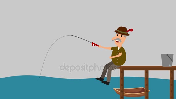 muž loví ryby - animace - Záběry, video