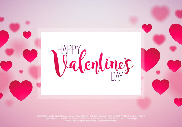Happy Valentines Day Design with Red Heart on Shiny Pink Background. Vector Wedding and Romantic Theme Illustration for Greeting Card, Party Invitation or Promo Banner. - Vector, afbeelding