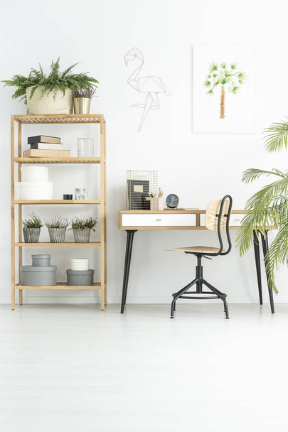 Natural workspace with wooden furniture - Фото, изображение
