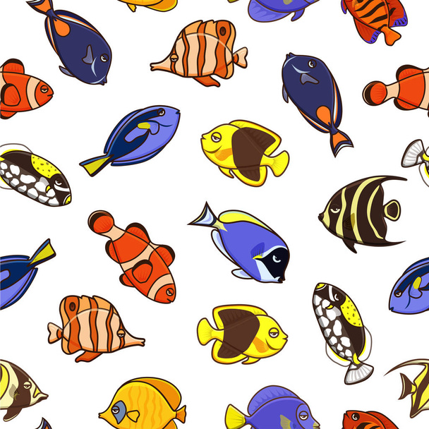 Cute fish vector illustration icons set. Tropical fish, sea fish, aquarium fish. - Διάνυσμα, εικόνα