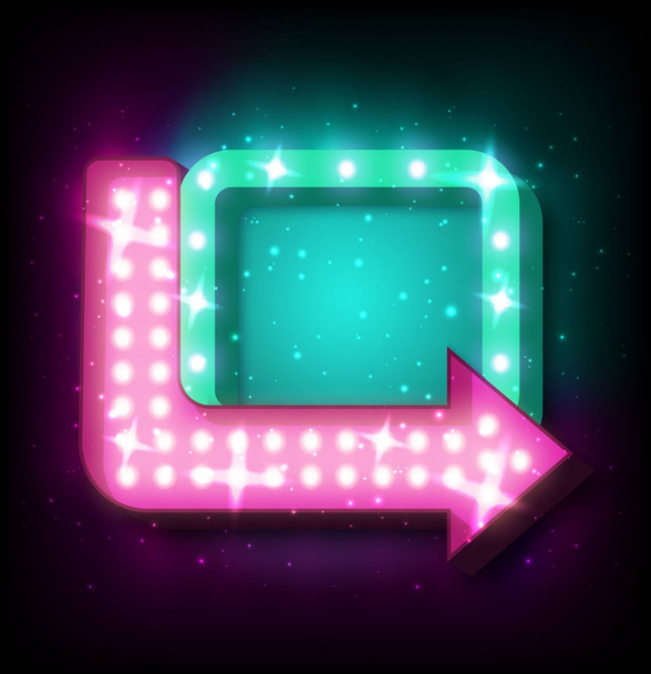 Neon sign with arrow and glowing light background - Вектор,изображение