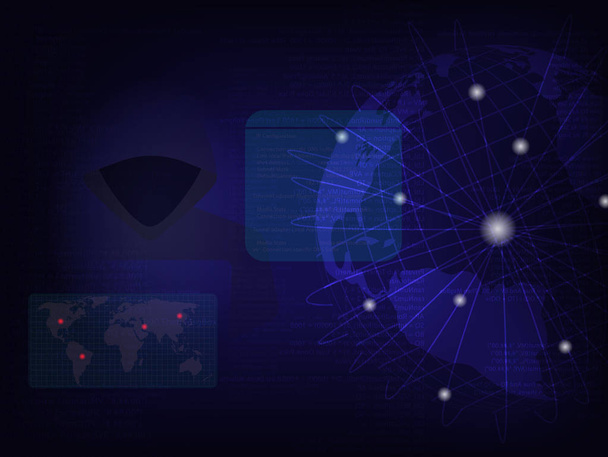 Concepto de ataque cibernético, Hacker en el trabajo con interfaz de usuario
 - Vector, Imagen
