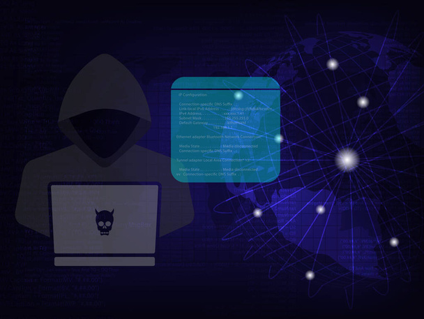 Concepto de ataque cibernético, Hacker en el trabajo con interfaz de usuario
 - Vector, imagen