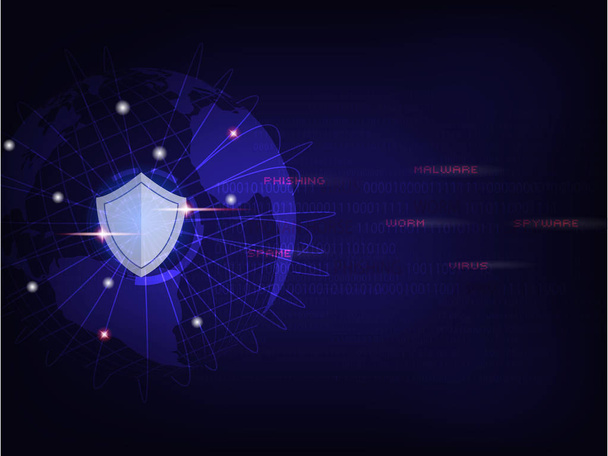 Concept de cybersécurité : Shield protéger le réseau mondial sur fond de code binaire
. - Vecteur, image
