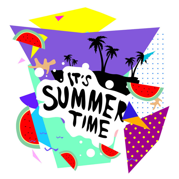 Diseño de banner vectorial horario de verano con fondo abstracto para elementos de texto y coloridos de playa tropical. Plantilla de ilustración vectorial para evento
. - Vector, imagen