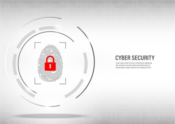 Cyber Security Concept : fingerprint on digital white background. - Vector, Image