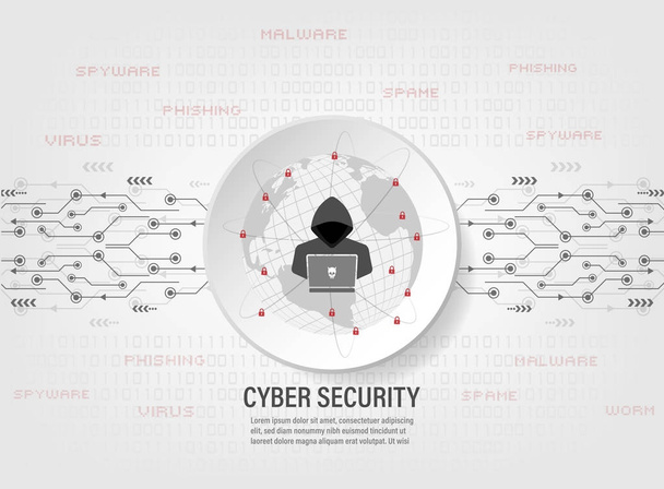 Concepto de seguridad cibernética: hacker de Internet en proteger la red global mundial en el fondo de código binario
. - Vector, imagen