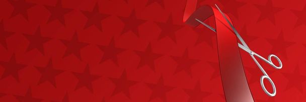 Digital composite of Scissors cutting ribbon with red stars - Foto, Imagem