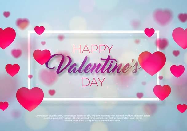 Happy Valentines Day Design with Red Heart on Shiny Pink Background. Vector Wedding and Love Theme Illustration for Greeting Card, Party Invitation or Promo Banner. - Vector, Image