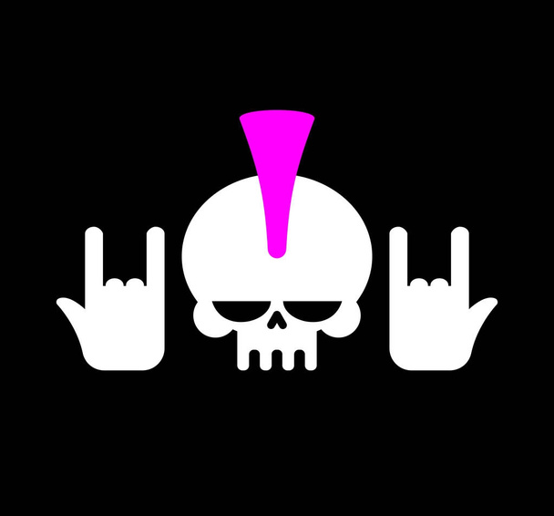 Punk schedel met mohawk en rock hand. hoofd van het skelet. Vector ik - Vector, afbeelding