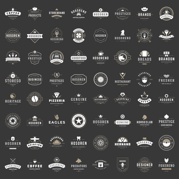 Vintage Logos Design Templates Set. Vector logotypes elements collection, Icons Symbols, Retro Labels, Badges and Silhouettes. - Wektor, obraz