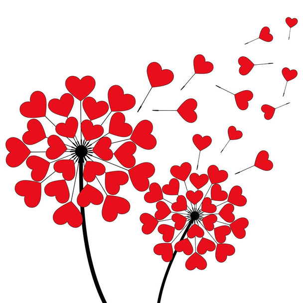 Two dandelions heart shaped over white - Vector, Image