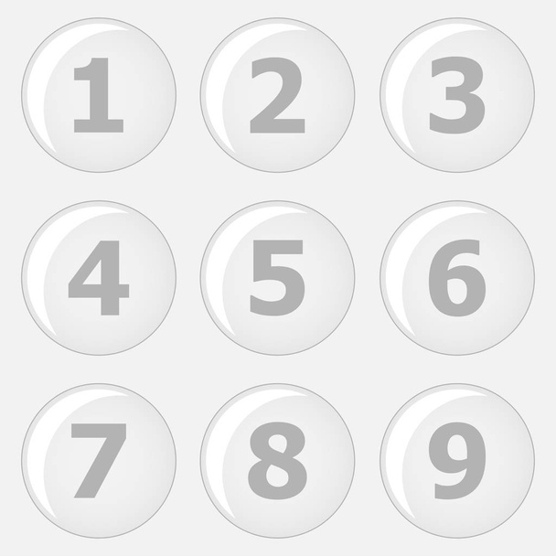 Set of vector icons of numbers in white style. White volumetric numbering icons. - Vector, Image