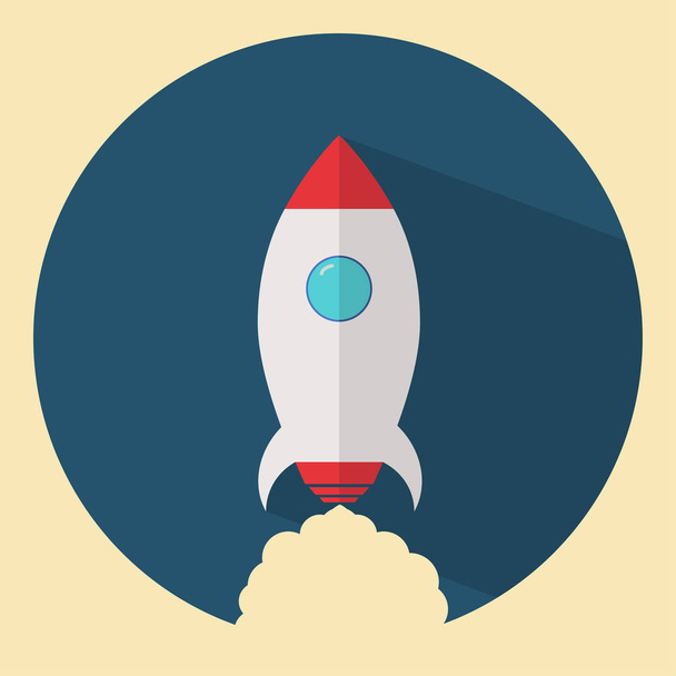 Rocket ship in een vlakke stijl. Logo van de project start-up- en ontwikkelingsproces. Raketlancering. Vectorillustratie - Vector, afbeelding