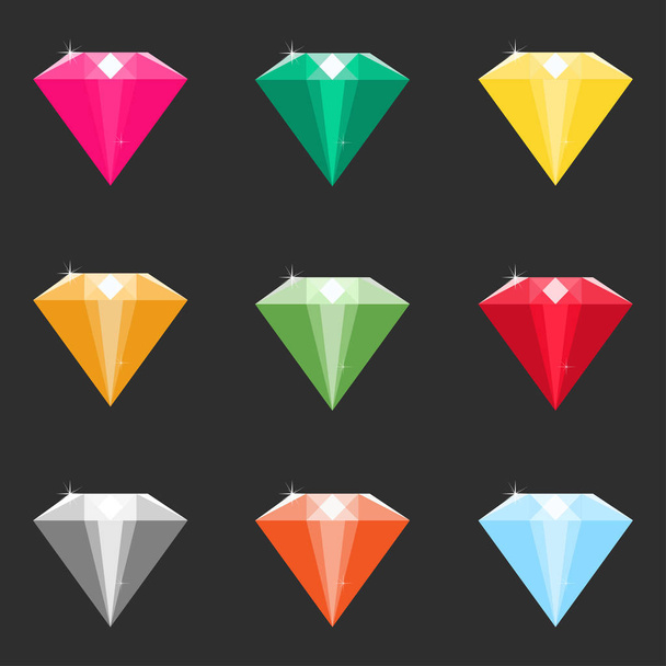 Sada kreslený diamantů, krystaly v různých barvách. Vektorové ilustrace - Vektor, obrázek