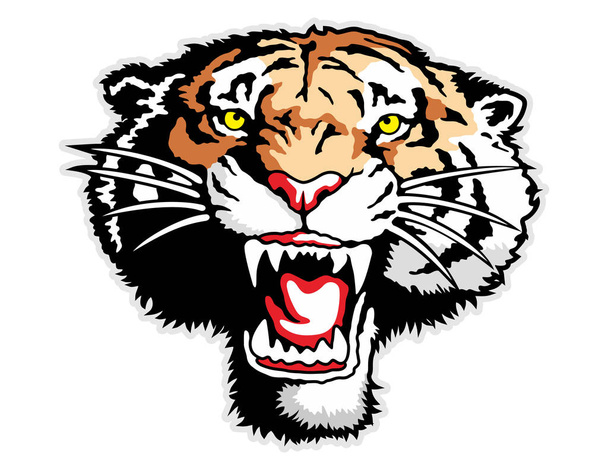 brüllend wütende Tigerkopf-Cartoonfigur - Vektor, Bild
