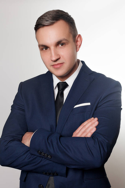 Portrait of handsome man in black blue suit - Fotografie, Obrázek