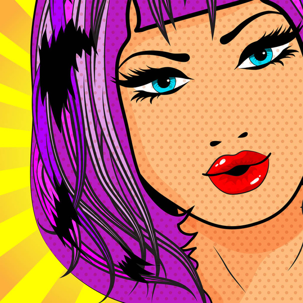 Pop Art Girl with purple hair. vector illustration. - Vektor, kép