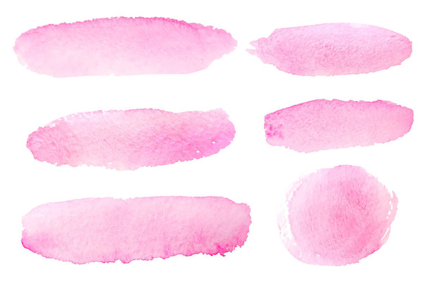 Set of watercolor hand drawn abstract pink brush strokes isolated on white background. Collection of design elements - Foto, immagini