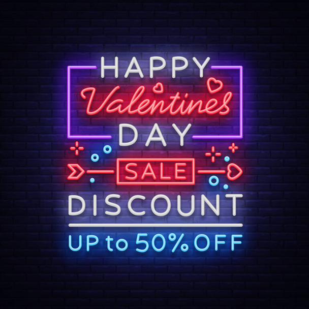 Valentines Day is a proposal, a neon style banner template. Neon Sign, Poster Design for a Store, Bright Banner, Luminous Neon Advertising, Flyer, Postcard, Brochure. Vector - Вектор, зображення
