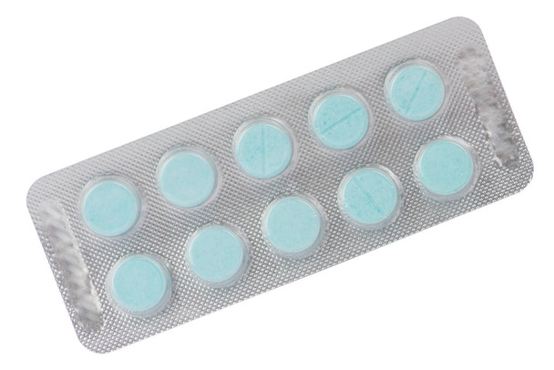 Niebieska tabletka medycznych w blistrze - Zdjęcie, obraz