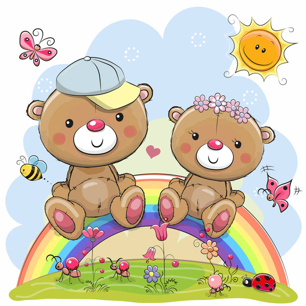 Two Teddy Bears are sitting on the rainbow - Vektor, kép