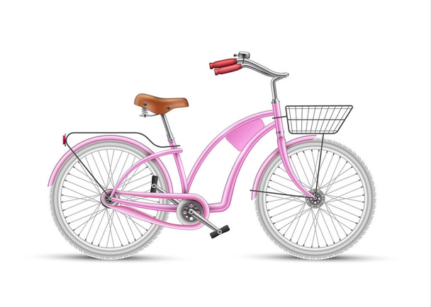 Vector girl pink bicycle realistic 3d isolated - Vettoriali, immagini