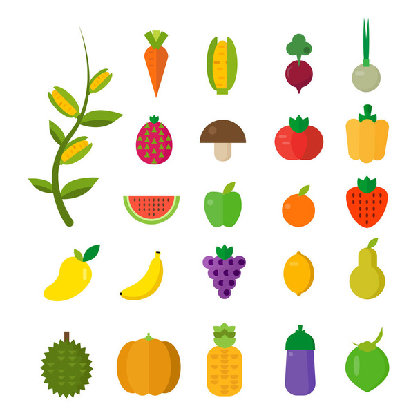 Изолированные овощи набор: фрукты, овощи, органические. Плоский векторный набор иллюстраций
. - Вектор,изображение
