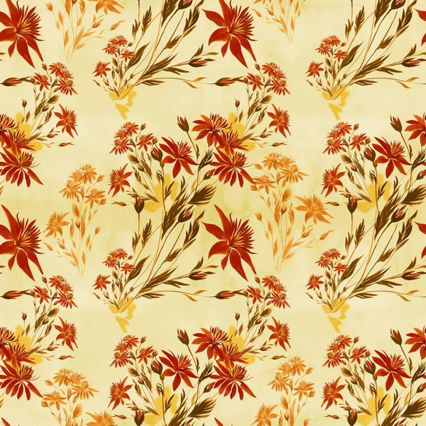 Seamless pattern. Red flowers - watercolor. - Photo, Image