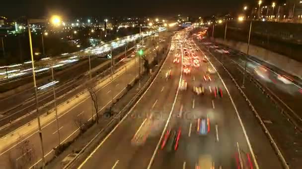 Highway Traffic Cars Driving Time Lapse at Multiple Lane Speedway.Time lapse highway with heavy traffic at rush hour.Lots of traffic at dusk.Cars driving at high speed.Great for any driving, corporate, city or urban ideas. - Footage, Video