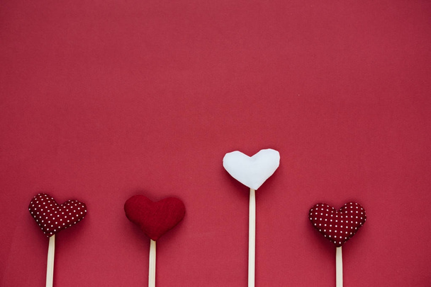 Red and White Hearts on line as background for Valentine day  - Φωτογραφία, εικόνα