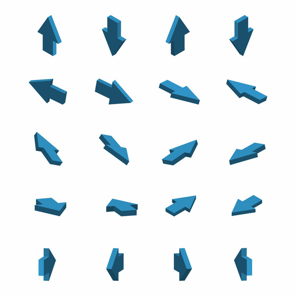 Set isometrische pijlen. Blauwe pijlen in verschillende richtingen. Vector - Vector, afbeelding