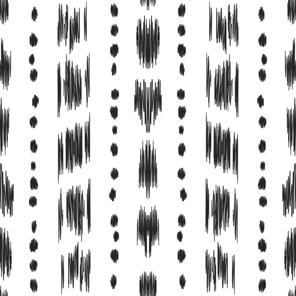 Ikat seamless pattern. Vector background. Black and white design for fashion textile prints, wallpapers, cards or wrapping papers. - Vector, Image