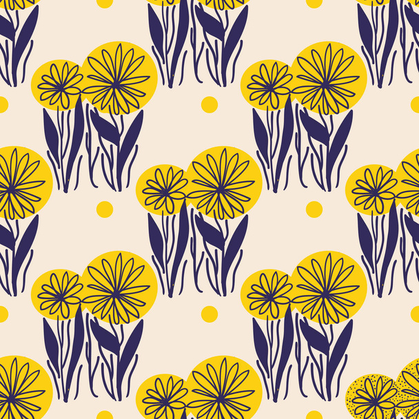 Seamless yellow flowers pattern. Cute floral texture. Vector illustration. - Вектор,изображение