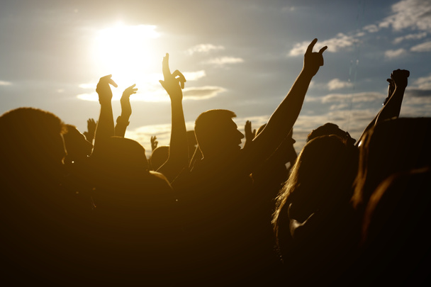 Толпы веселятся на летнем музыкальном фестивале под открытым небом
 - Фото, изображение
