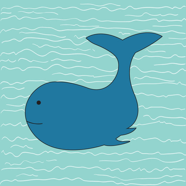 Whale, a hand drawn vector illustration of a whale swimming in the ocean. - Wektor, obraz