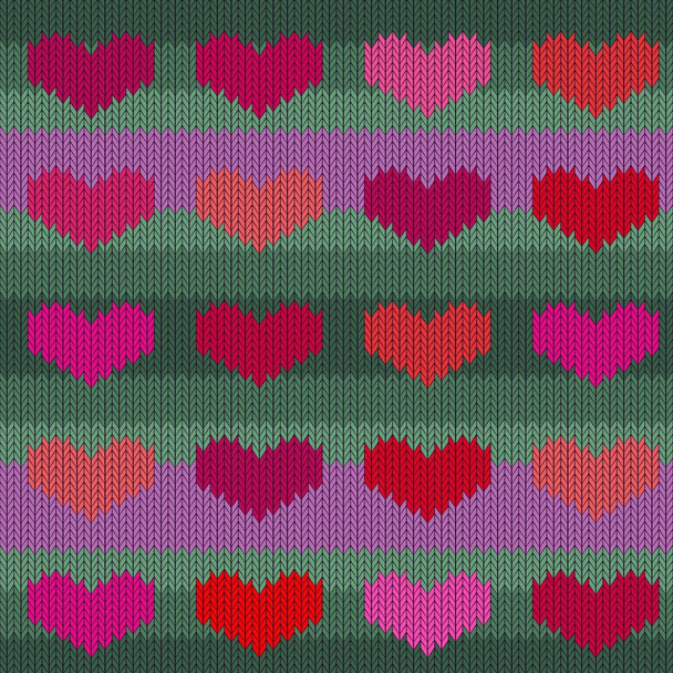 Motif sans couture en laine tricoté avec des coeurs roses sur un fond jade. Saint Valentin
 - Vecteur, image