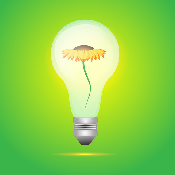 Yellow flower over bulb electric over green background. vector illustration - Vector, Image