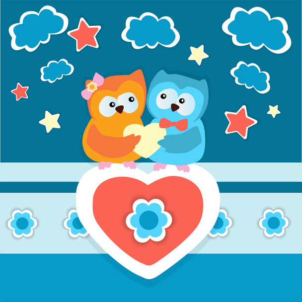 Vector background with two owls in love. - Vector, Image