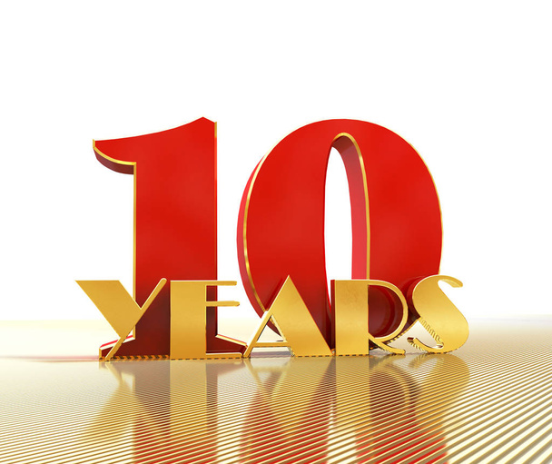 Oro número diez (número 10) y la palabra "años" en el contexto de la perspectiva de las líneas de oro. Ilustración 3D
 - Foto, imagen